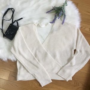 Forever 21 Ribbed Sweater Knit Surplice Top Ivory